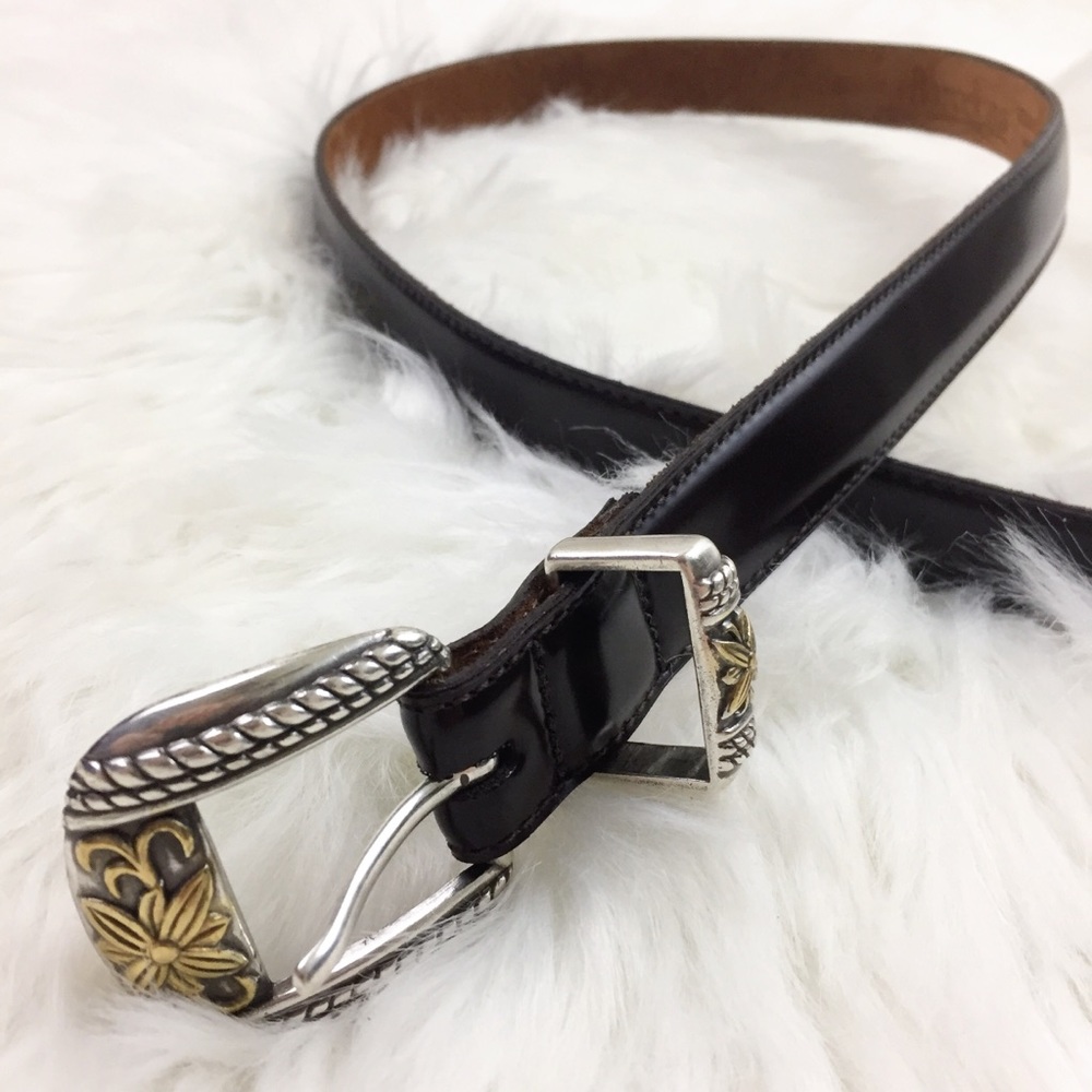 Barcelona Vintage Black Belt Silver Gold Buckle